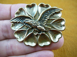 (b-bird-6) Bald Eagle flying wings spread heart flower BRASS pin eagles brooch - £14.18 GBP