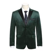 Men's Renoir Velvet Tuxedo Blazer Jacket Satin Peak Lapel Slim Fit 290-9 Green image 2