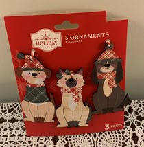 Set of Three Wooden Dog Ornaments 3 Inch Holiday Time Dog Lover Gift Brand New - £8.98 GBP