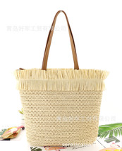 Fringed edging straw bag large capacity shoulder woven bag casual retro female b - £23.66 GBP