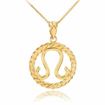 14K Solid Gold Leo Zodiac Sign in Circle Rope Pendant Necklace 16&quot; 18&quot; 20&quot; 22&quot;  - £176.20 GBP+