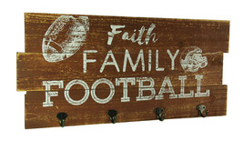 Scratch &amp; Dent Rustic Wood Board Football Wall Plaque with Hooks - $24.23