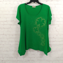 Live and Let Live T Shirt Women XL Green Striped Embellished Shamrock Shark Bite - £13.51 GBP