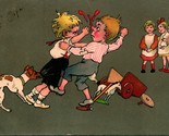 Vtg Comic Postcard 1907 Children Fist Fighting Girls Watching Dog Bloody... - $9.76