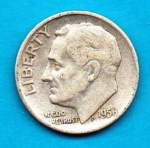 1956 D Roosevelt Dime - Silver - Circulated Minimum Wear - $9.99