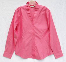 ORVIS Pink Stand Up Ruffle Collar Blouse Shirt Sz 16 Oxford Style Woven Cotton - £18.75 GBP
