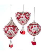Kurt Adler Set of 3 Regal Red Christmas Ornaments-Heart, Finial &amp; Ball S... - $27.88