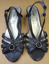 East 5th Gotham Black Heel Shoes Sandals Slides Stretch Strap Womens Size 7.5 - £12.93 GBP