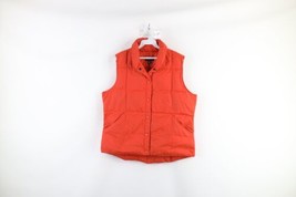 Vintage Lands End Womens Size Medium Goose Down Fill Puffer Vest Jacket Orange - £34.91 GBP