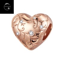 Sterling Silver 925 Bead Charm Flower Vine Love Heart In Rose Gold Or Silver Mum - £15.80 GBP+