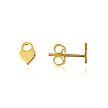 14K Yellow Gold Mini Small Heart Lock Stud Earrings - £95.84 GBP