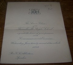 1898 HORNELLSVILLE NY SENIOR CLASS HIGH SCHOOL GRADUATION INVITATION INVITE - £7.92 GBP