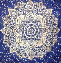 Traditional Jaipur Large Golden Ombre Mandala Tapestry, Navy Blue Lotus Indian W - £25.58 GBP