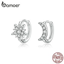 bamoer Silver 925 Jewelry Star and Moon Hoop Earrings for Women Silver 925 Anti- - £16.65 GBP