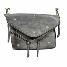 Womens Crossbody Faux Leather Bag Gray Daisies Envelope Style Double Zipper - $16.13