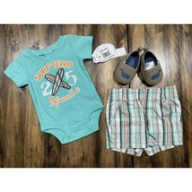 Newborn Boy Outfit 3 pc. Baby Boys Surf Beach Summer Shorts Shirt Shoes New NWT - £19.83 GBP