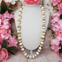 Vintage Long White Lucite Beaded Gold Tone Fashion Necklace - £14.80 GBP