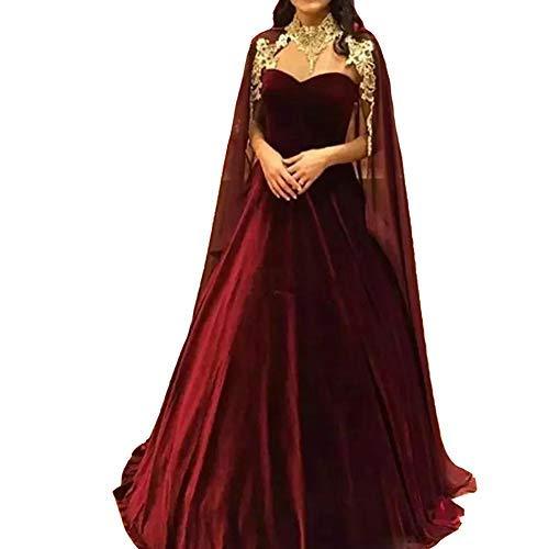 Plus Size Long Velvet Prom Evening Dresses with Gold Lace Cape Burgundy US 20W