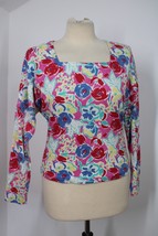 Vtg 90s Laura Ashley M Floral Cotton Dolman Sleeve Top Shirt USA - £23.20 GBP