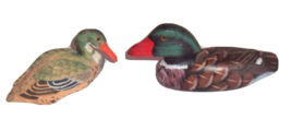 Vtg Wood Hand Carved Hand Painted Ducks Glass Eye woodland handcrafted cabincore - £23.73 GBP