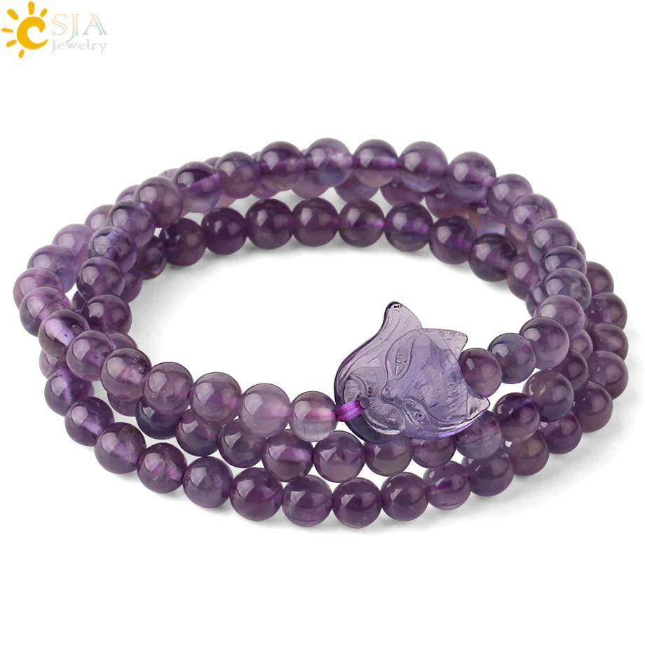 Natural Stone Purple Crystal Wrap Bracelet 6mm Reiki Amethysts Strand Bracelets  - £27.96 GBP