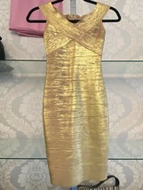 Herve Leger Gold Foil Style#OPC8283710-715 Bandage Dress Sz Xxs $1290 Nwt - £469.22 GBP