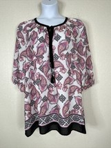 Signature Studio Womens Plus Size 2X Blk/Pink Paisley Tassled Top 3/4 Sleeve - £10.93 GBP