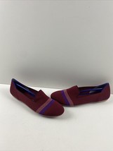 NWOB Rothy’s “THE FLAT” Dark Red Stripe Knit Round Toe Slip On Flats Size 10.5 - £50.55 GBP