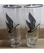 Canada Goose Tall Pilsner Glass Silver Rim Set of 2 Federal Glass 6.75&quot;  - $222.53 MXN