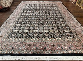 Indo Per&#39;sian Rug 9x12 Vintage Handmade Wool Carpet Navy Blue Pink - £2,607.26 GBP