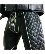 Leather Mens Trousers Black White Piping Pants Biker BLUF Breeches Gay T... - $202.45 CAD