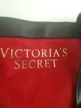 Victorias Secret Tote Beach Bag Red Black Canvas Faux Leather Trim Double Handle - £15.81 GBP
