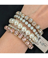 Pearl Rhinestone and Gold Crystal Bracelet Set Adjustable Stretchable Re... - €9,80 EUR