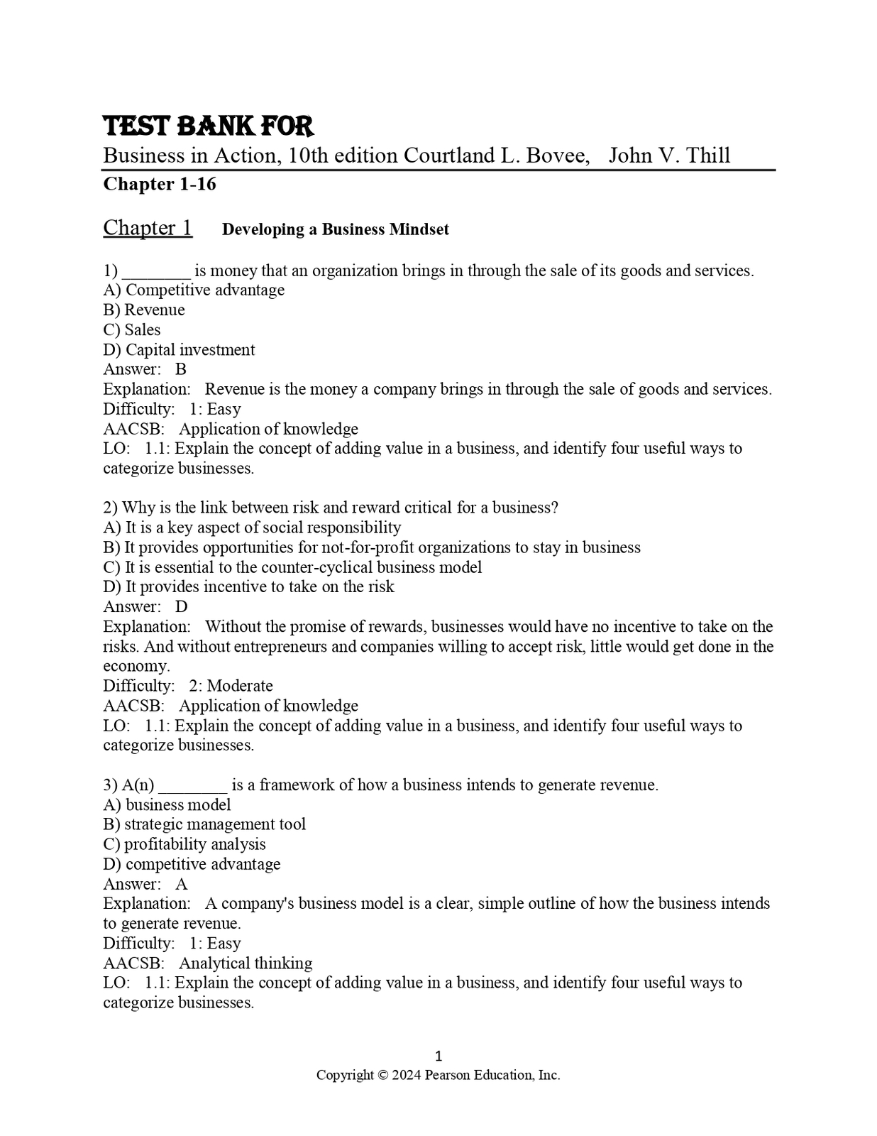 Test Bank for Business in Action, 10th edition Courtland L. Bovee,  John... - $17.99