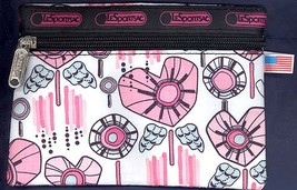 LeSportSac Retro Winged Hearts Print Fabric Zippered All Purpose Carry All Pouch - £13.57 GBP