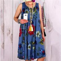womens SUMMER DRESS boho floral beach casual sleeveless dresses blue - £21.64 GBP