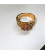 Avon  Pink Stone Ring W/ clear Rhinestones Size 6 - $24.74