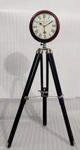 Nautical Wooden Tripod Floor Clock with Two Fold Black Polish Stand - £126.54 GBP