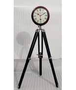 Nautical Wooden Tripod Floor Clock with Two Fold Black Polish Stand - £125.54 GBP