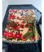 Vintage Novatex Peacock &amp; Flowers  Nova Textil Cobertor Mexico Fleece Bl... - $198.00