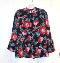 LOFT Floral Garden Bell Sleeve Multicolor Blouse Mock Neck Size S Retro ... - $214.97 MXN