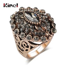 Unique Antique Gold Color Gray Crystal Ring For Women Party Accessories Vintage  - £6.15 GBP