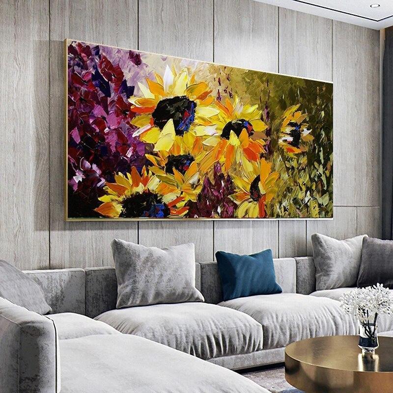 Modern Abstract Hand Painted Flower Van Gogh Sunflower Painting on Canvas Art Po