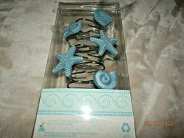 New Set Blue Sea Shell Shower Curtain Hooks Chrome Hooks Starfish Coastal - £13.29 GBP