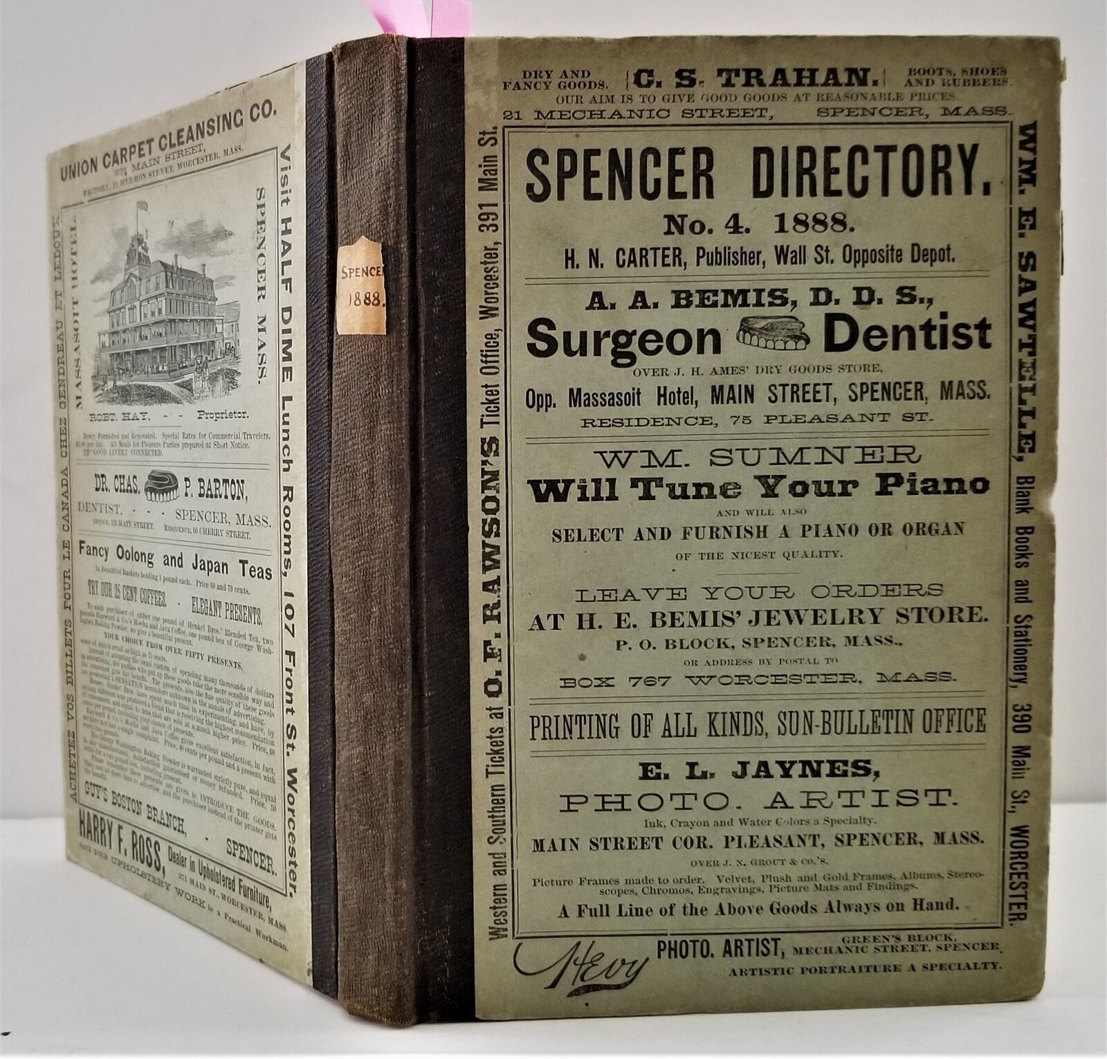 1888 antique SPENCER MA DIRECTORY genealogy names employment citizens ...