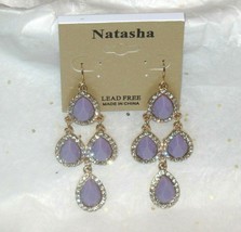 Natasha Gold Tone Lavender Stone &amp; Rhinestones Drop Earrings Brand New - £14.24 GBP