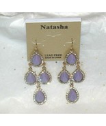 Natasha Gold Tone Lavender Stone &amp; Rhinestones Drop Earrings Brand New - $24.45 CAD