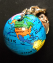 World Globe Key Chain Big Blue Globe with Continents Blues Yellow Pink White - $6.99