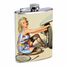 Flask 8oz Stainless Steel Classic Vintage Model Pin Up Girl Design-077 Whiskey - £11.88 GBP