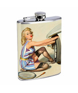 Flask 8oz Stainless Steel Classic Vintage Model Pin Up Girl Design-077 W... - £11.80 GBP